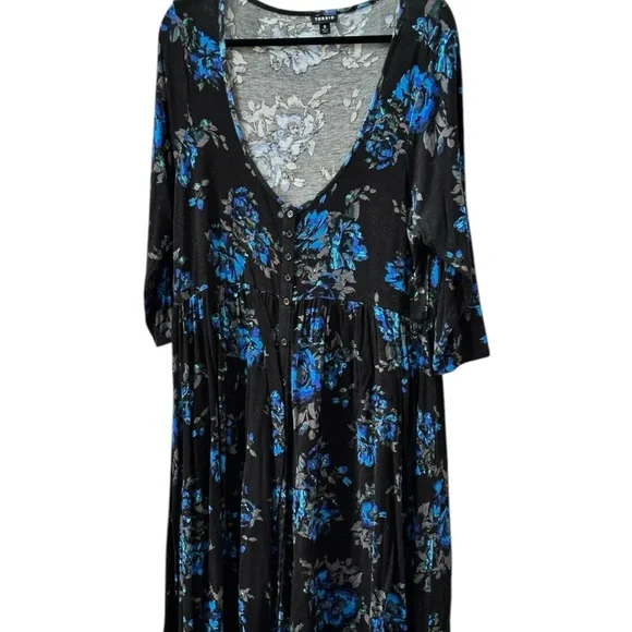 Torrid Black and Blue Floral Mini Dress - Picture 1 of 4
